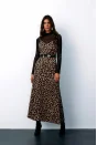 Askılı Leopar Desenli Elbise - Kahve