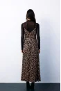 Askılı Leopar Desenli Elbise - Kahve