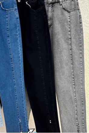 Belden Lastikli Paçada Taş Detaylı Denim Pantolon - Koyu