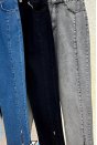Belden Lastikli Paçada Taş Detaylı Denim Pantolon - Koyu
