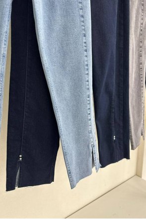 Belden Lastikli Paçada Taş Detaylı Denim Pantolon - Koyu
