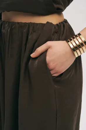 Beli Lastikli Dökümlü Pantolon - Kahve