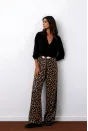 Beli Lastikli Leopar Desenli Pantolon - Kahve