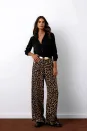 Beli Lastikli Leopar Desenli Pantolon - Kahve
