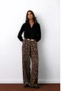 Beli Lastikli Leopar Desenli Pantolon - Kahve