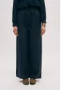 Beli Lastikli ve Bağcıklı Bol Paça Pantolon - Lacivert