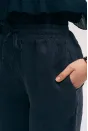 Beli Lastikli ve Bağcıklı Bol Paça Pantolon - Lacivert