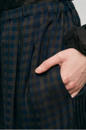 Beli ve Paçası Lastikli Ekose Desenli Şalvar Pantolon - Lacivert