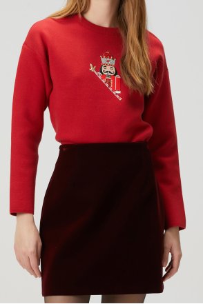 By Modal Kurşun Asker Nakışlı Swearshirt - Kırmızı