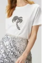 Bymn Palmiye Desenli Taşlı T-shirt - Kırık Beyaz