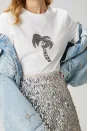 Bymn Palmiye Desenli Taşlı T-shirt - Kırık Beyaz