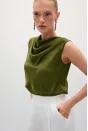 Degaje Yaka Saten Bluz - Yeşil