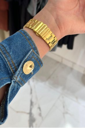 Gold Düğmeli Kot Elbise