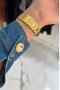 Gold Düğmeli Kot Elbise