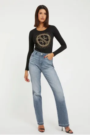 Guess 4G Logolu Uzun Kol Tee Black Bluz - Siyah