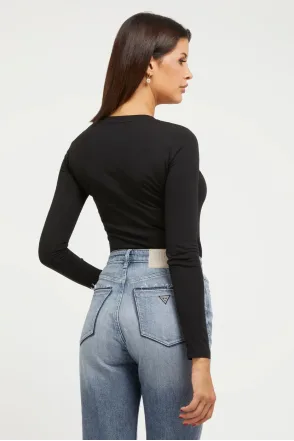 Guess 4G Logolu Uzun Kol Tee Black Bluz - Siyah