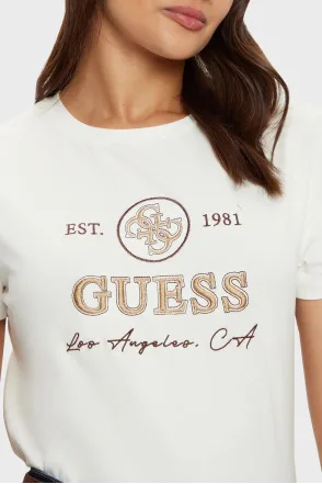 Guess 4G Ss Pamuklu Jarse Regular Fit Logolu Tshirt - Ekru