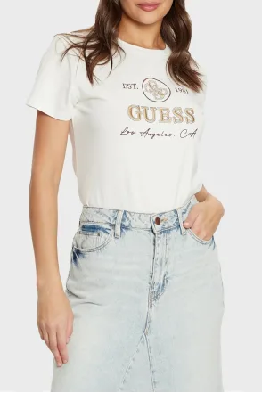 Guess 4G Ss Pamuklu Jarse Regular Fit Logolu Tshirt - Ekru