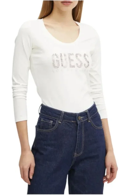 Guess Los Angeles Logolu Uzun Kol Bluz - Beyaz