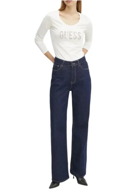 Guess Los Angeles Logolu Uzun Kol Bluz - Beyaz