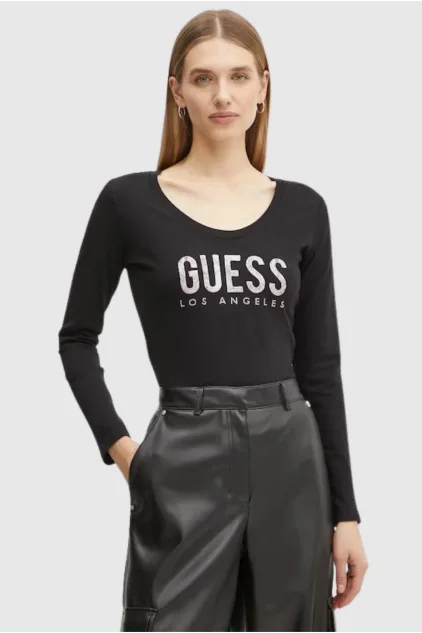 Guess Los Angeles Logolu Uzun Kol Bluz - Siyah