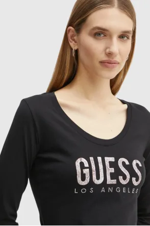 Guess Los Angeles Logolu Uzun Kol Bluz - Siyah