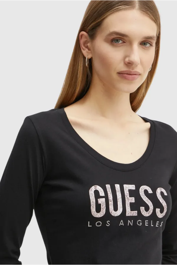 Guess Los Angeles Logolu Uzun Kol Bluz - Siyah