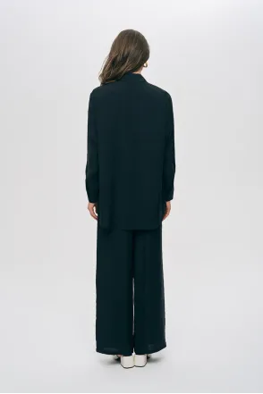 İşlemeli Oversize Gömlek - Siyah
