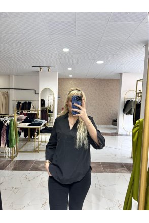 Kadın V yaka Gömlek - Siyah