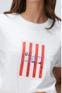 Melisa Önal | Ntwrk Kırmızı Baskılı Taşlı T-Shirt - Kırık Beyaz