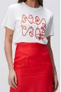 Ntwrk Kırmızı Taş İşlemeli T-Shirt - Kırık Beyaz