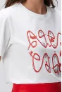 Ntwrk Kırmızı Taş İşlemeli T-Shirt - Kırık Beyaz