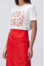 Ntwrk Kırmızı Taş İşlemeli T-Shirt - Kırık Beyaz