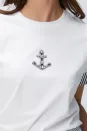 Ntwrk Lacivert Taş İşlemeli T-Shirt - Kırık Beyaz