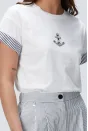 Ntwrk Lacivert Taş İşlemeli T-Shirt - Kırık Beyaz