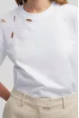 Orjinal Marka Nakışlı Cutout Tişört - Beyaz