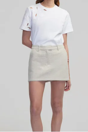 Orjinal Marka Nakışlı Cutout Tişört - Beyaz