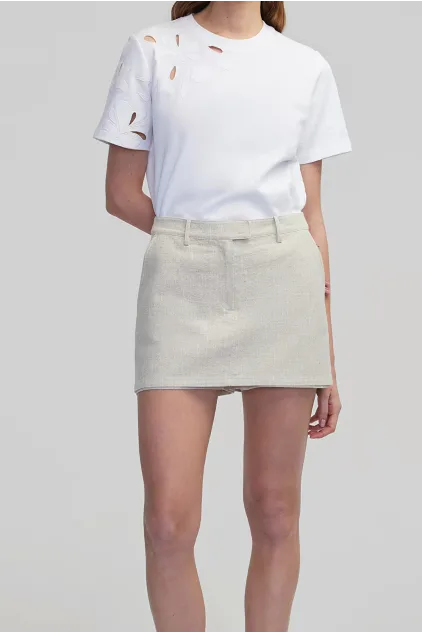 Orjinal Marka Nakışlı Cutout Tişört - Beyaz