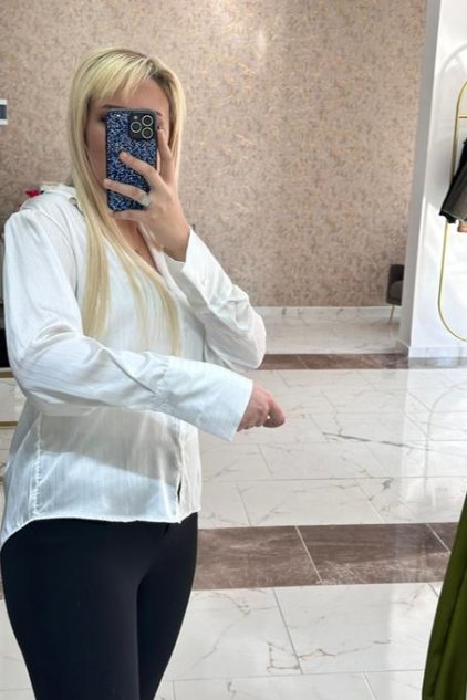 Orjinal Marka Simli Saten Gömlek - Beyaz