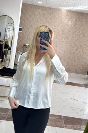 Orjinal Marka Simli Saten Gömlek - Beyaz