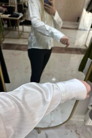 Orjinal Marka Simli Saten Gömlek - Beyaz