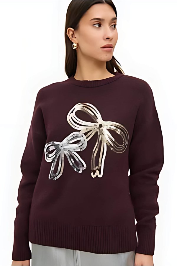 Pul Detaylı Kazak - Bordo