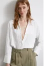 Melisa Önal | Şerit Dokulu Gömlek - Beyaz