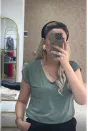 Simli Çizgili Basic T-Shirt - Haki