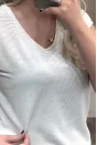 Simli Çizgili Basic T-Shirt - Krem