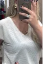 Simli Çizgili Basic T-Shirt - Krem