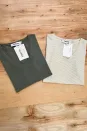 Simli Çizgili Basic T-Shirt - Krem