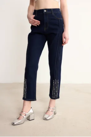 Taşlı Denim Pantolon - Lacivert