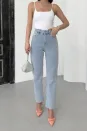 Melisa Önal | Taşlı Mom Fit Kot Pantolon - Açık Mavi