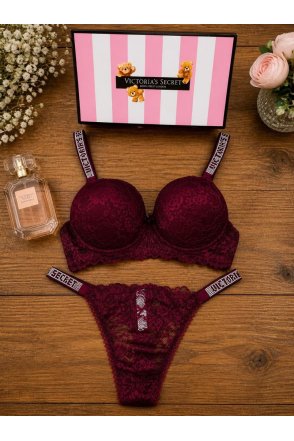 Victoria Secret Taşlı Dantelli Takım - Bordo